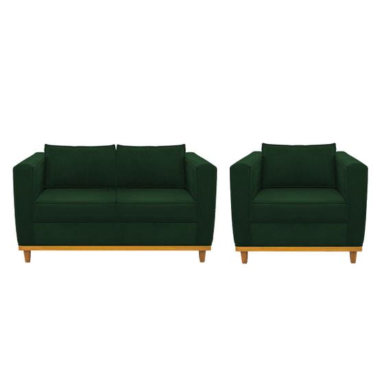 Imagem de Kit Sofá 2 Lugares e Poltrona Europa Suede Verde ADJ Decor