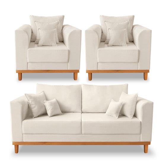 Kit Sofá 3 Lugares e 2 Poltronas Beny Viena Com Almofadas Decorativa Linho Bege - Madeira Prima Deccor Menor preço em Kit Sofá 3 Lugares e 2 Poltronas Beny Viena Com Almofadas Decorativa Linho Bege - Madeira Prima Deccor
