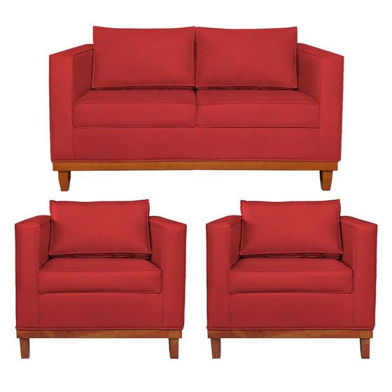 Imagem de Kit Sofá 3 Lugares e 2 Poltronas Europa 180 cm Estilo Conforto e Elegância Corano Vermelho - Amarena Móveis