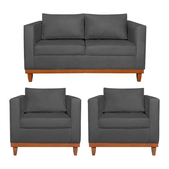 Imagem de Kit Sofá 3 Lugares e 2 Poltronas Europa 180 cm Estilo Conforto e Elegância Linho Cinza Escuro - Amarena Móveis