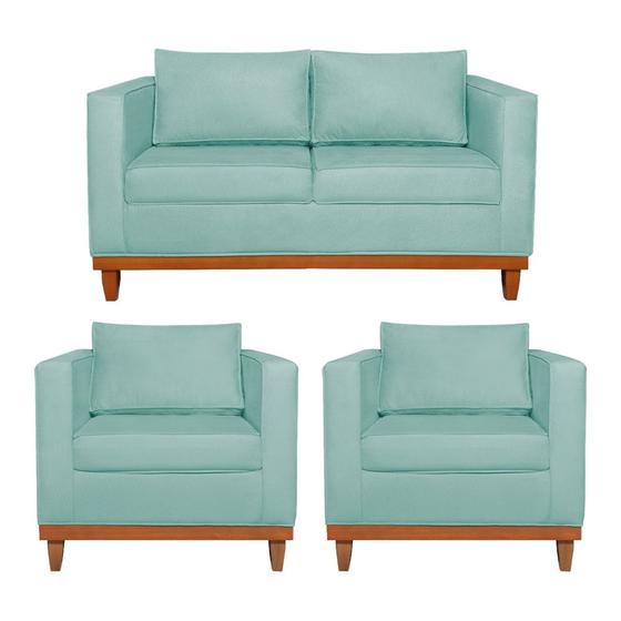 Imagem de Kit Sofá 3 Lugares e 2 Poltronas Europa 180 cm Estilo Conforto e Elegância Suede Azul Turquesa - Amarena Móveis