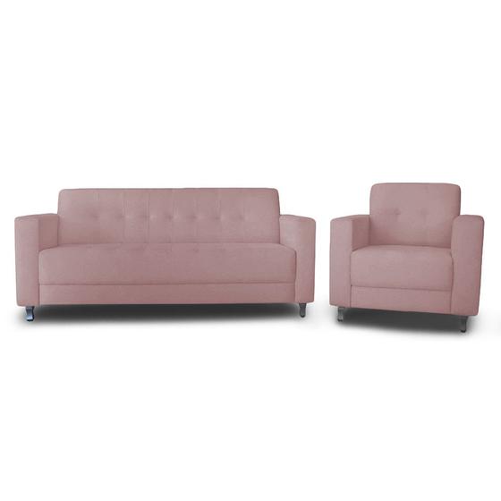 Imagem de Kit Sofa 3 Lugares + Poltrona Elegance Suede Rose - Lares Decor