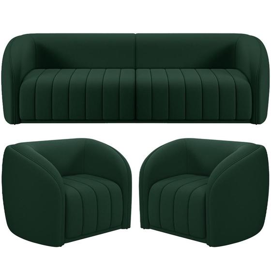 Imagem de Kit Sofá 4 Lugares Para Sala 292cm com 02 Poltronas Lazio M03 Veludo Verde - Lyam Decor