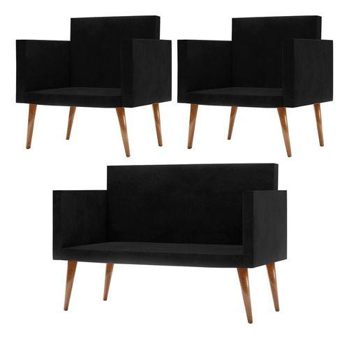 Imagem de Kit Sofá Namoradeira + 2 Poltronas Decorativas Liz Oferta