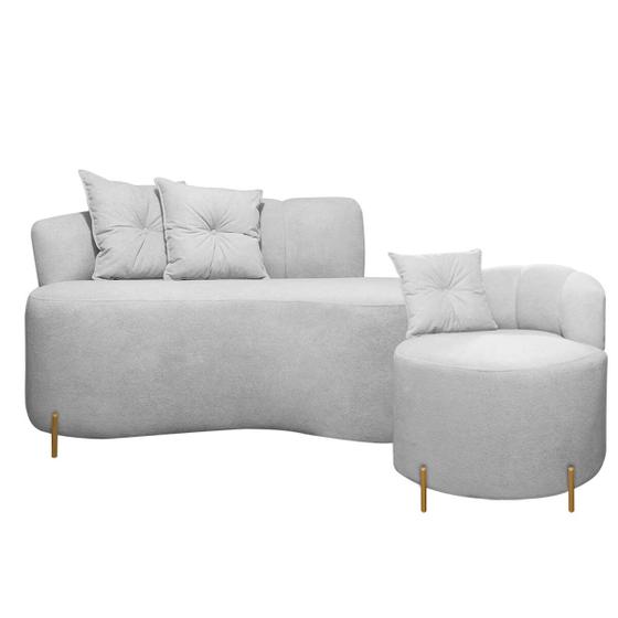 Imagem de Kit Sofá Orgânico Grécia 2 Lugares 145cm e 1 Poltrona Linho Bouclê Cinza SOFA STORE