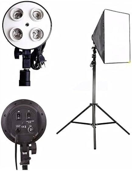 Imagem de Kit Soft Box Soquete E27 Quadruplo 50 X 70 + Tripé 2m