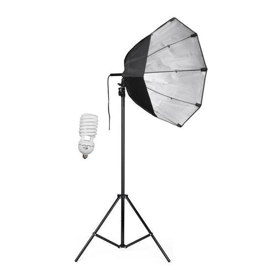 Imagem de Kit Softbox Octogonal 60Cm Lâmpada 135W 110V Bolsa Tripé 2M