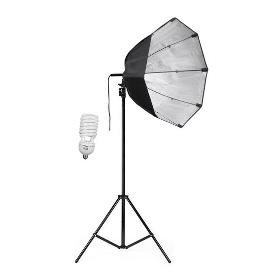 Imagem de Kit Softbox Octogonal 60cm Lâmpada 135W 110V Bolsa Tripé 2m