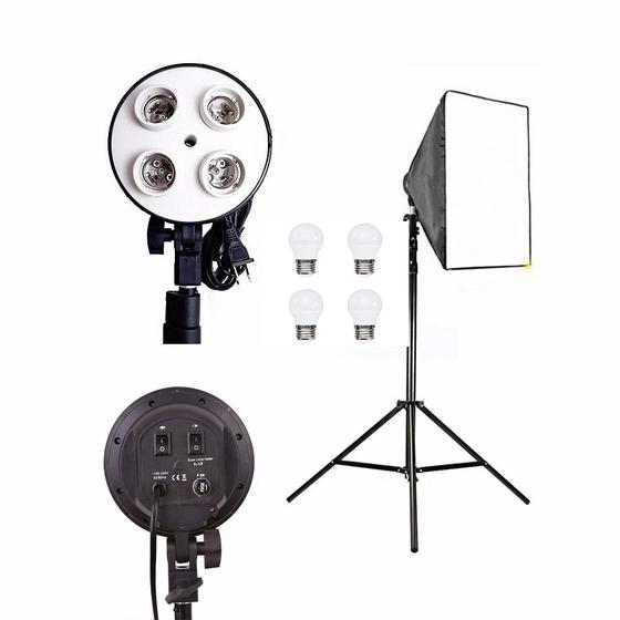 Imagem de Kit SoftBox Quadruplo 50 X 70 + Tripé 2m + 4 Lâmpadas Led