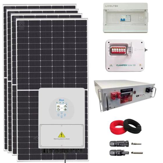 Imagem de Kit Solar Híbrido 599kW/mês Inversor Deye 5kW 220V e Bateria de Lítio 100Ah