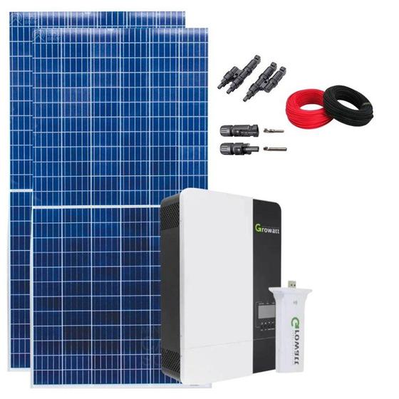 Imagem de Kit Solar Rural 200kWh/mês Inversor Growatt 3,5kW 48V/220V e Bateria Lítio
