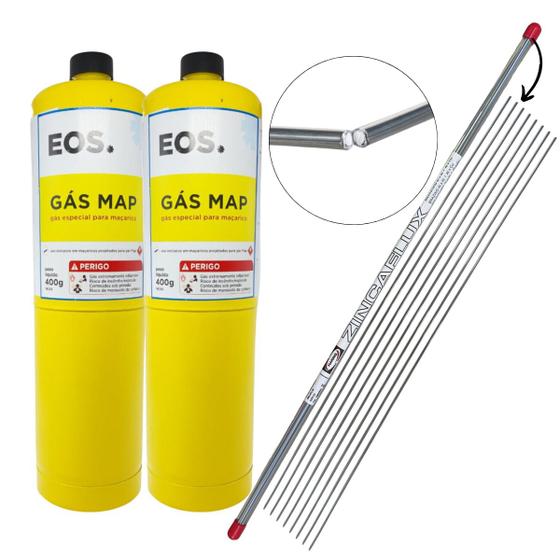 Imagem de Kit Solda Alumínio E Cobre 8 Varetas Com Fluxo + 2 Refil Map