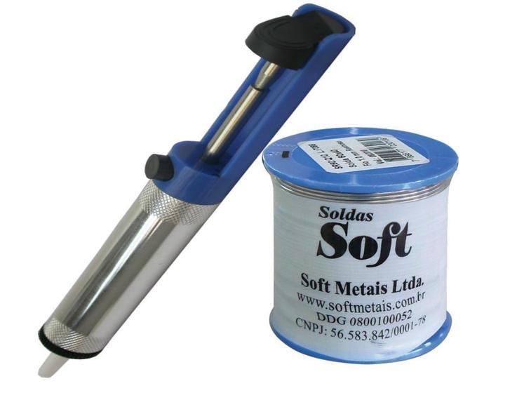 Imagem de Kit Solda Fio Estanho 60x40 1,0 mm + Sugador Solda Alumínio