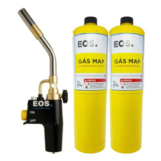 Imagem de Kit Solda Maçarico Eos Acend Automático + 2 Refil Map 400g