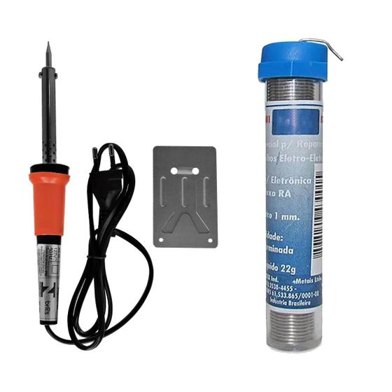 Imagem de Kit Soldador Ferro Profissional 40w 127v Estanho 22g 1mm Resina Reparos Suporte 