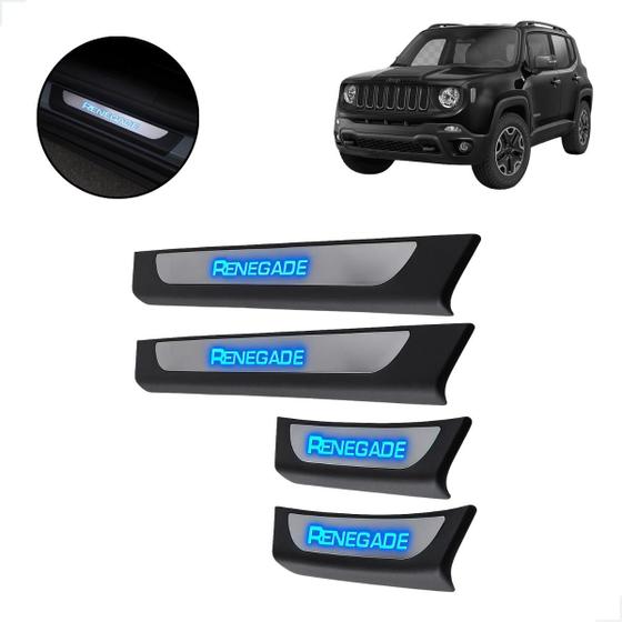 Imagem de Kit Soleira 4 Portas Aço Inox Led Azul Jeep Renegade 2016 2017 2018 2019 2020 2021 2022 2023