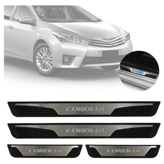 Imagem de Kit Soleira 4 Portas Aço Inox Led Azul Toyota Corolla 2013 2014 2015 2016 2017 2018 2019