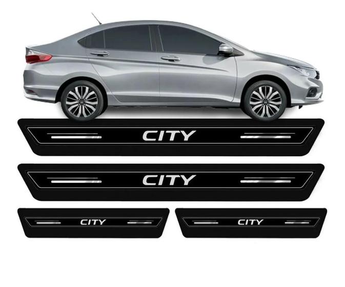 Imagem de Kit Soleira Resinada Proteção Porta Honda City - Preto