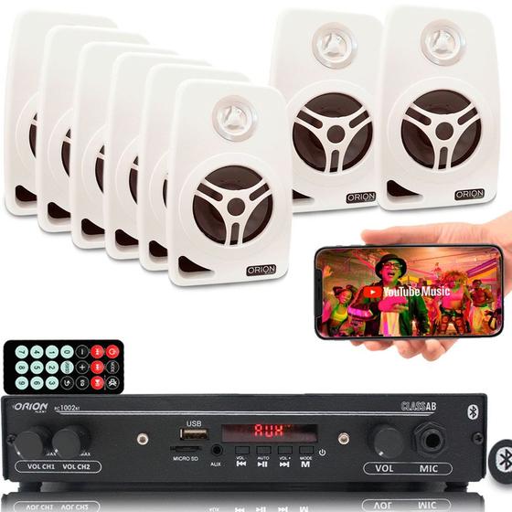 Imagem de Kit Som Ambiente 1002 Bt Control+ 8 Caixas Parede Branca 55w