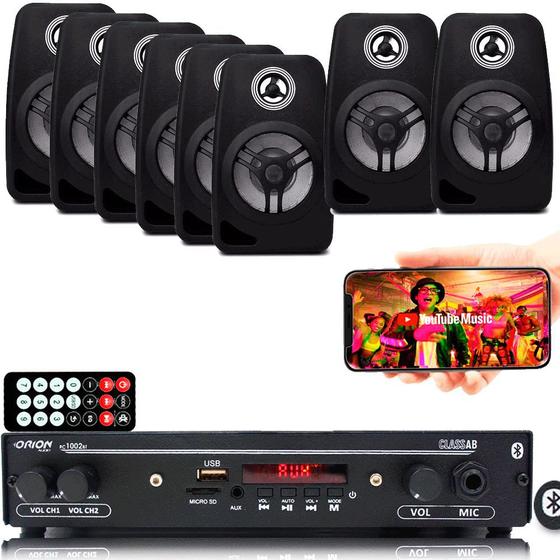 Imagem de Kit Som Ambiente 1002 Bt Control + 8 Caixas Parede Preta 55w