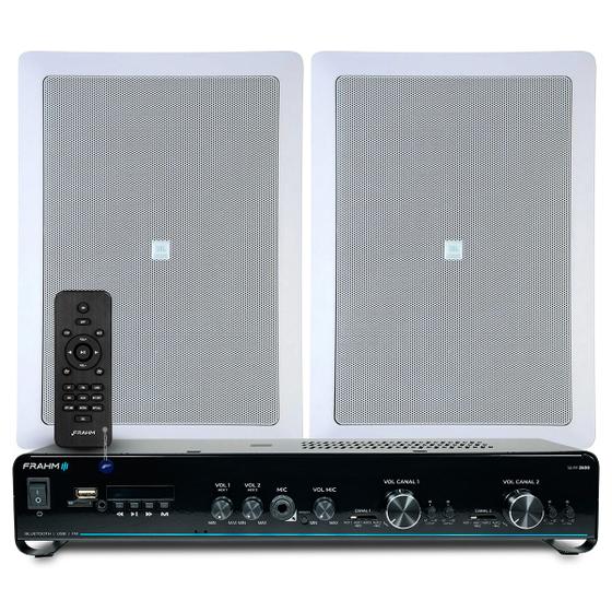 Imagem de Kit Som Ambiente Bluetooth Usb Sd Controle Remoto Amplificador Com 2 Arandelas Jbl Retangular