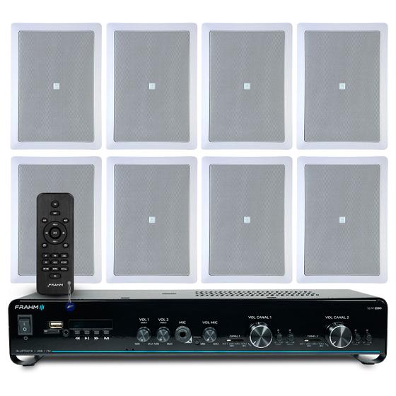 Imagem de Kit Som Ambiente Bluetooth Usb Sd Controle Remoto Amplificador Com 8 Arandelas Jbl Retangular