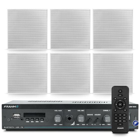 Imagem de Kit Som Ambiente Bluetooth Usb Sd Frahm Slim 1600 Area Churrasco + 6 Arandelas Embutir Gesso