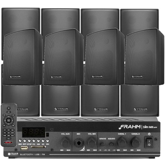 Kit Som Ambiente Frahm Slim 1600app Usb Sd Bluetooth +12 Caixas Ps200 Plus Branca ou Preta 30w Menor preço em Kit Som Ambiente Frahm Slim 1600app Usb Sd Bluetooth +12 Caixas Ps200 Plus Branca ou Preta 30w