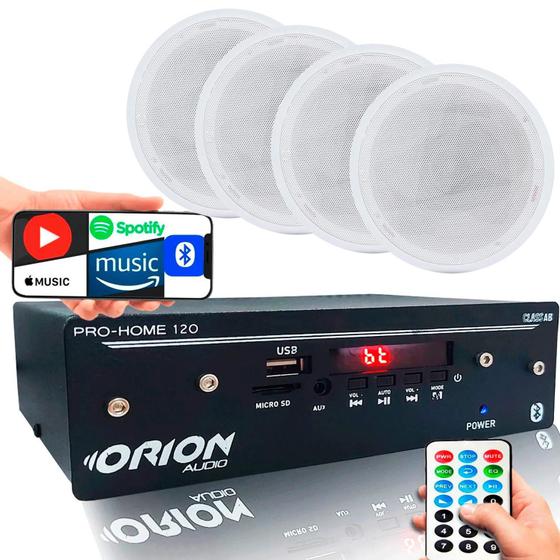 Imagem de Kit Som Ambiente Pro Home 120w + 4 Arandelas Brancas Redonda