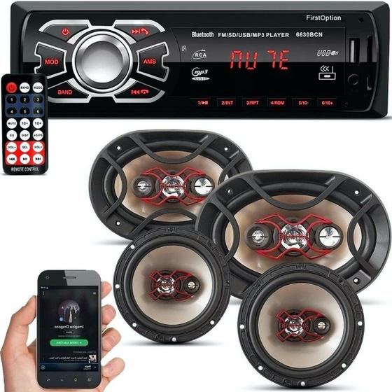 Imagem de Kit Som Automotivo Bluetooth Auto Falante Bravox 6 + 6x9 69 Kit facil