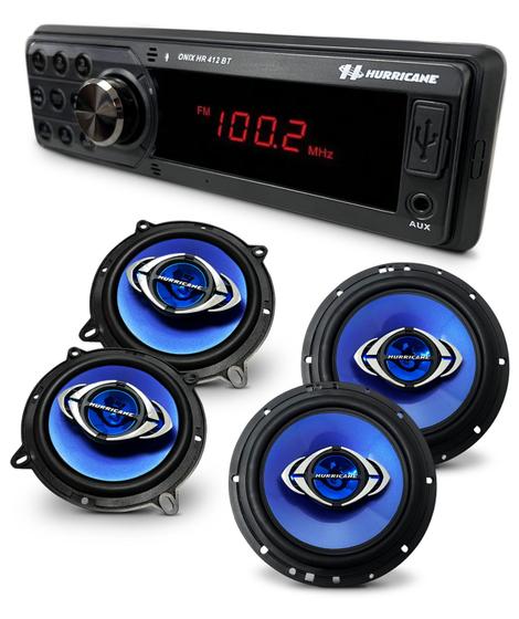 Imagem de Kit Som Automotivo Hurricane Rádio HR 412BT Bluetooth Com Alto Falante