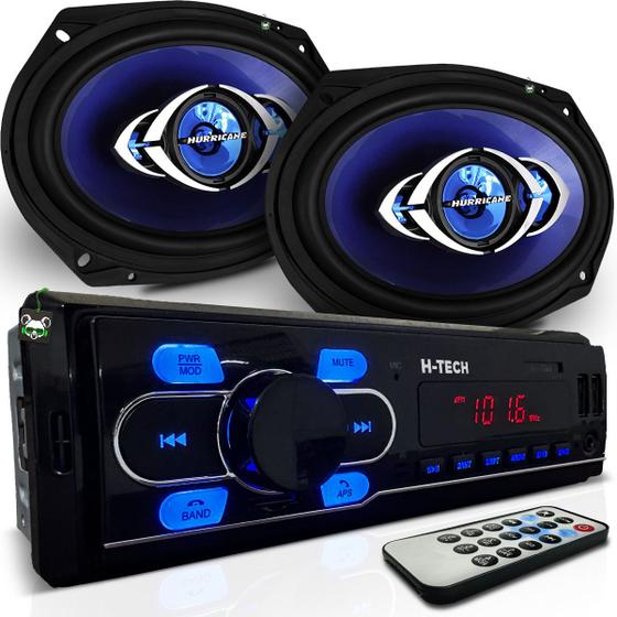 Imagem de Kit Som Automotivo Rádio Mp3 + Par Alto Falante Quadriaxial 6x9 Polegadas 180w