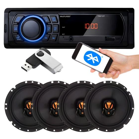 Imagem de Kit Som Automotivo Radio Mp3 Player Bluetooth Usb + Pendrive + 4 Alto Falantes Jbl 6 Polegadas
