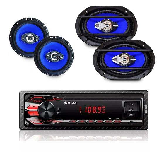 Imagem de Kit Som De Carro Rádio Bluetooth + Falante 6 Pol + 6x9 55w