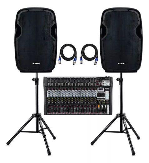 Imagem de Kit Som Igreja Bar Caixas Ativas 15 Ksr K815 + Mesa 16 canais  + Tripes