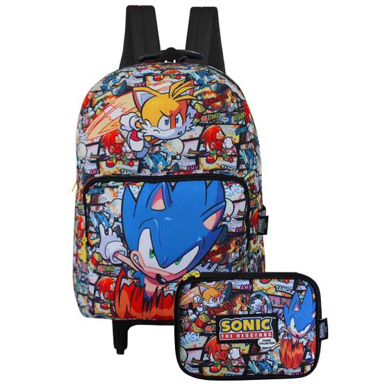 Imagem de Kit Sonic Mochila Laranja Escolar De Rodinhas E Estojo Box