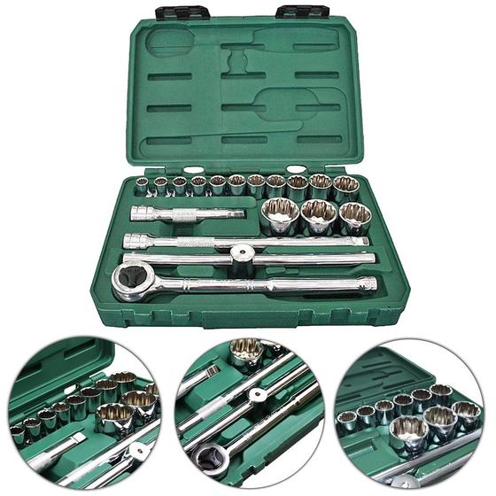 Imagem de Kit Soquetes Sata 18 Peças 10-32mm 1/2 Cromo Vanadium