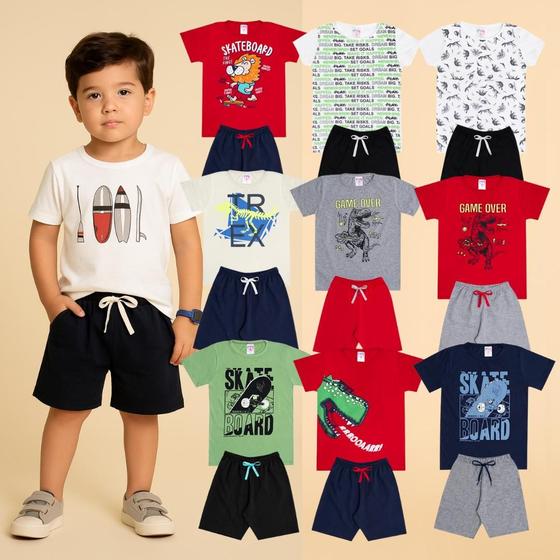 Imagem de Kit Sortido 10 Peças de Roupas Infantil Menino Kit 5 Conjuntos Infantil (5 Camiseta + 5 Shorts) 