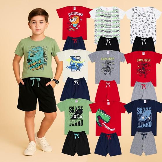 Imagem de Kit Sortido 10 Peças de Roupas Infantil Menino Kit 5 Conjuntos Infantil (5 Camiseta + 5 Shorts)