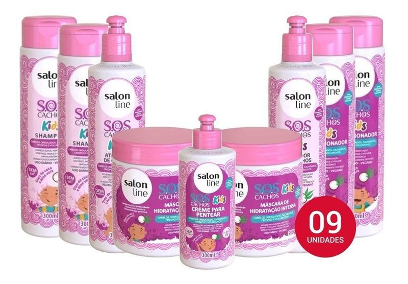 Kit Sos Cachos Kids Salon Line Kids Linha Infantil 09 Unidades Condicionador Infantil Magazine Luiza