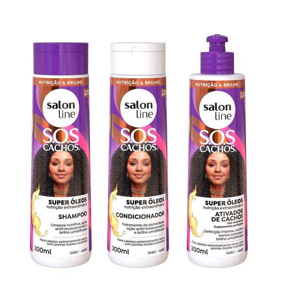 Imagem de Kit SOS Cachos Super Óleos com Shampoo + Condicionador e Ativador de Cachos Salon Line