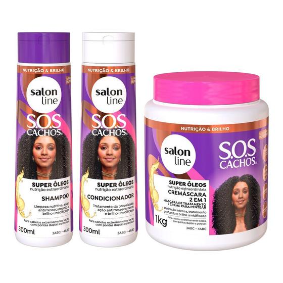 Imagem de Kit SOS Cachos Super Óleos com Shampoo + Condicionador eCremáscara de Cachos Salon Line