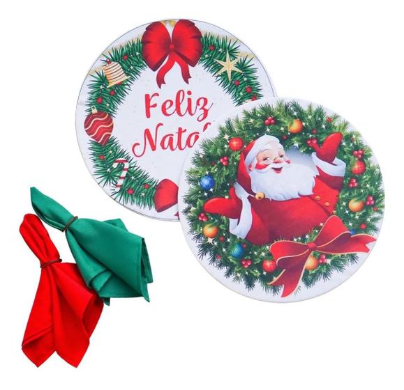 Imagem de Kit Sousplat Jogo Americano Mesa 4 Lugares Estampa De Natal Papai Noel