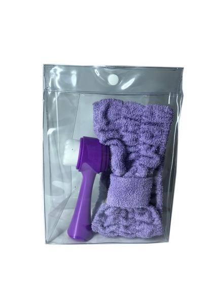 Imagem de Kit Spa Facial Escova/Esponja Lilas/Branco+Faixa Lilas