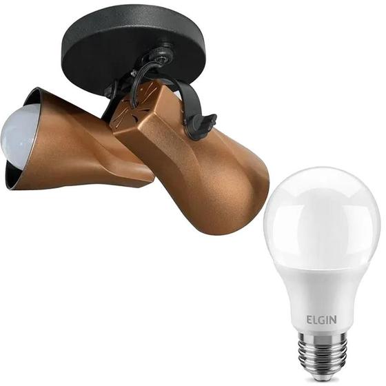 Imagem de Kit Spot Octa Duplo E27 Abs Cobre + 2 Lâmpada 9W Led 6500K