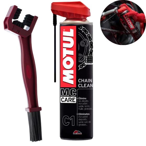 Imagem de Kit Spray Para Limpeza de Correntes On/Off Road Motos Motul C1 Chain Clean C/ Escova