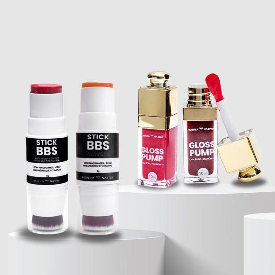 Imagem de KIT  Stick BBS Rosê + Stick BBS Cherry Brilho + Gloss Pump Cor Brown Classic  + Gloss Pump Cor Rosê Intense