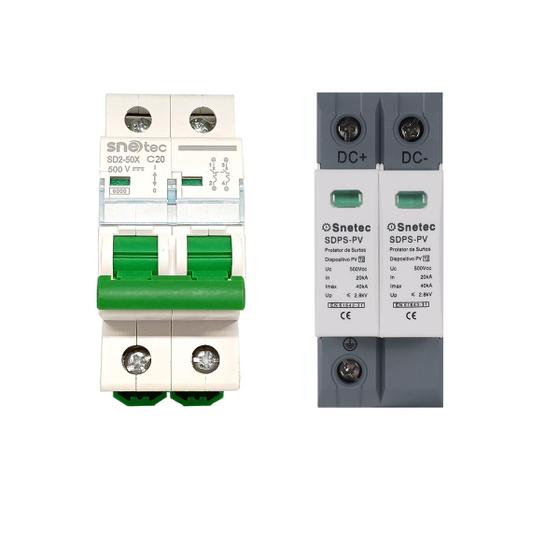 Imagem de Kit String Box Solar 500V 2P Disjuntor + DPS 40kA DC CC