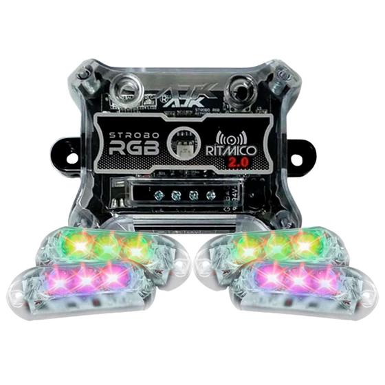 Imagem de Kit Strobo AJK Rítimico 2.0 Com Controle + 4 Faróis RGB 6W