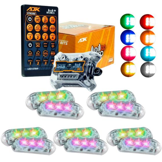 Imagem de Kit Strobo RGB AJK Rítmico 3.0 + 10 Faróis 6W